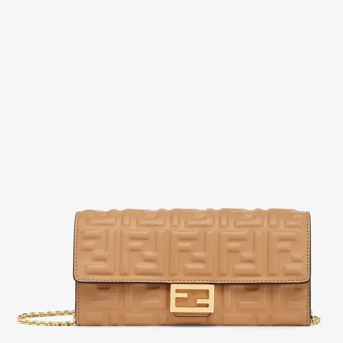 Fendi Wallets On Chain Baguette Continental Wallet With Chain Beige Nappa Leather Wallet 8211 Women