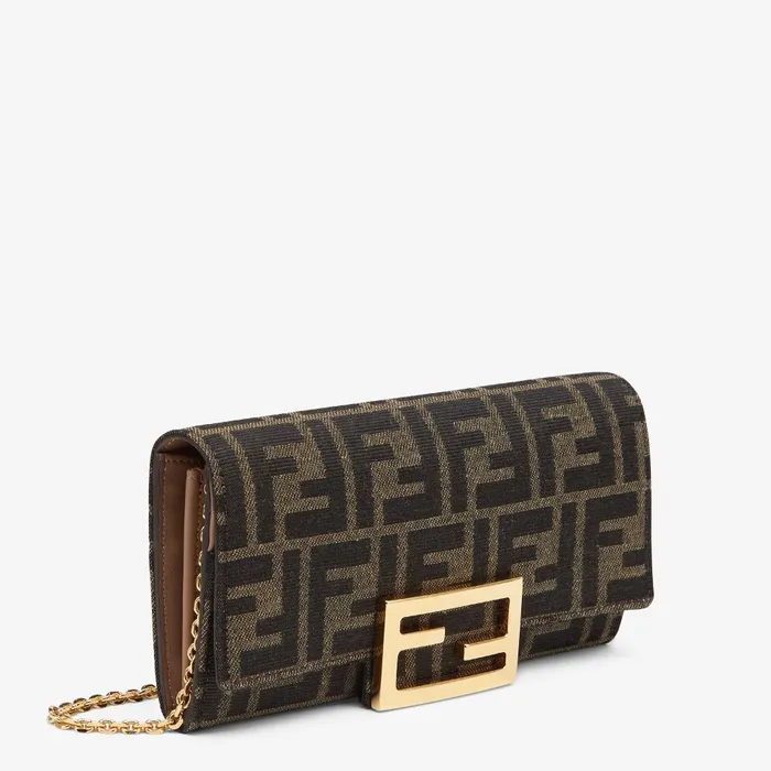 Fendi Wallets On Chain Continental With Chain Brown Fabric Wallet 8211 Women
