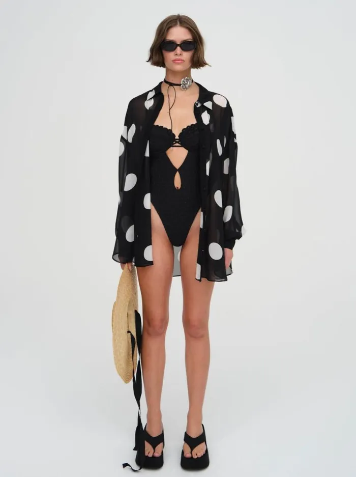 For Love and Lemons Swim Justina Sheer Coverup Shirt Black 8211 Women