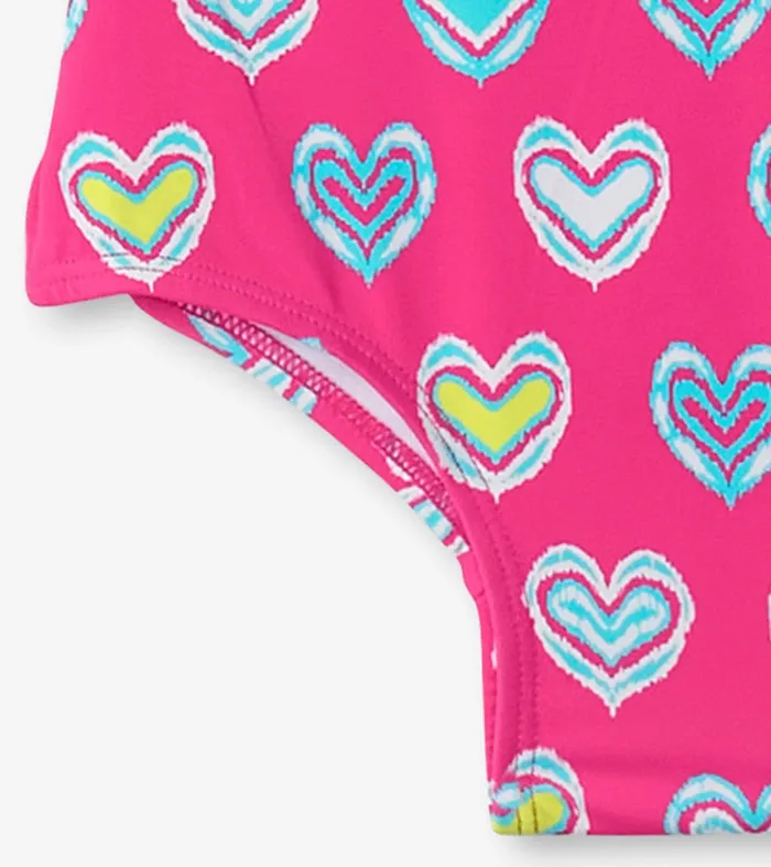 Girls Pink Shibori Hearts Ruffle Sleeve Swimsuit Hatley