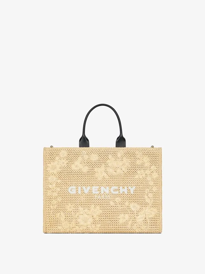Givenchy Medium GTote Bag In Raffia With Floral Embroidery Natural Women Shoulder Bags
