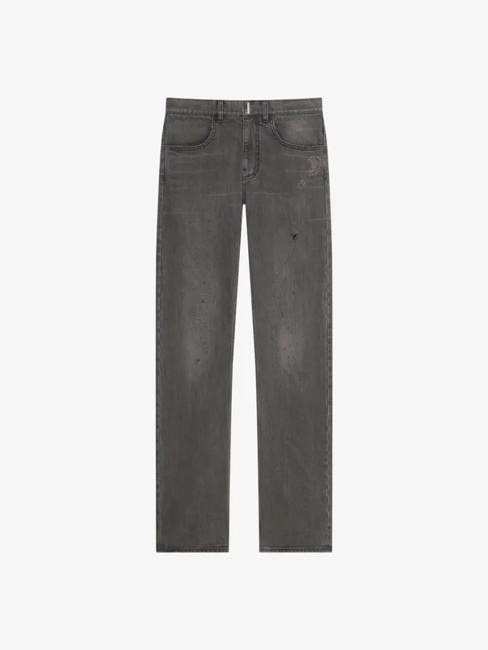 Givenchy Straight Fit Jeans In Vintage Destroyed Denim Black Men Pants and Shorts