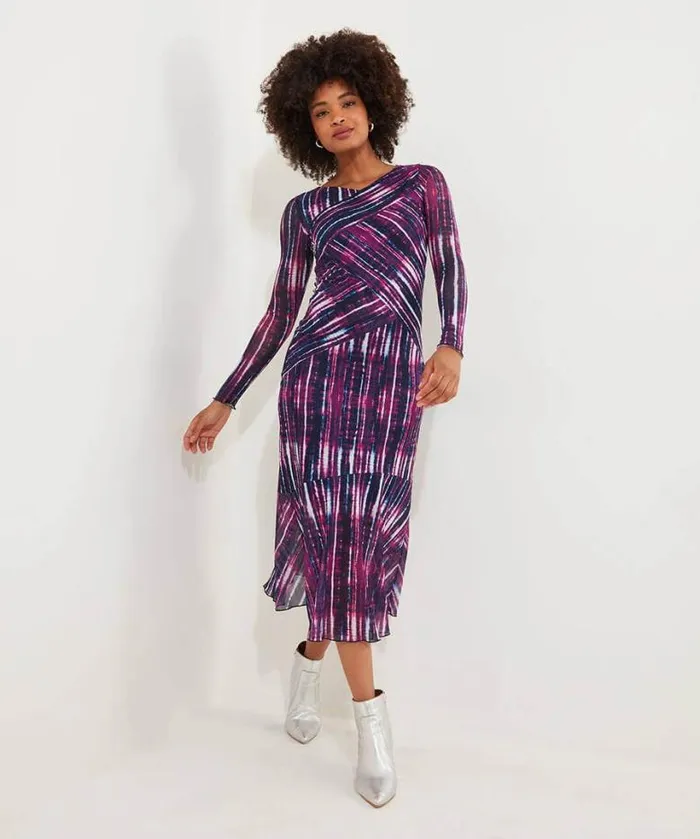 Joe Browns Dresses Women Elsa Printed Mesh Dress Purple