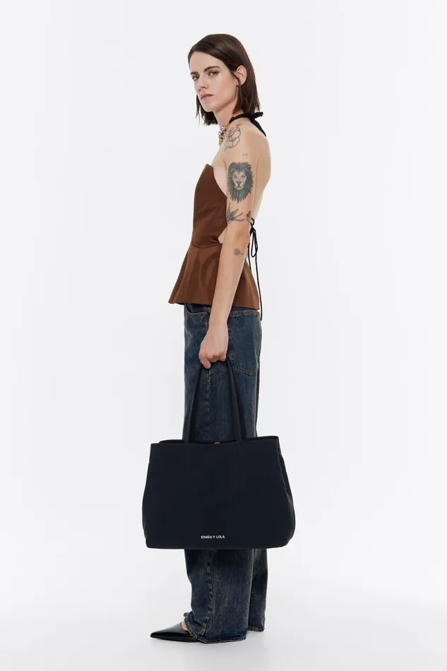 Large Anthracite Gabardine Chihuahua Shopper Bag Antracithe Women Bimba Y Lola Shoulder Bags