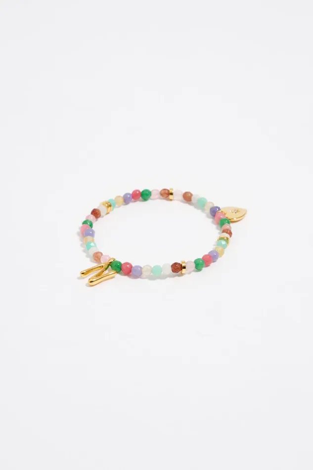 Letter N Multicolor Stones Bracelet Gold Women Bimba Y Lola Alphabet