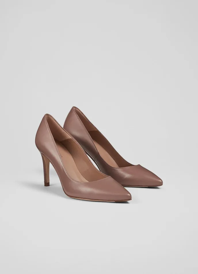 LK Bennett Floret Nude 3 Leather Pointed Courts Women Court Shoes
