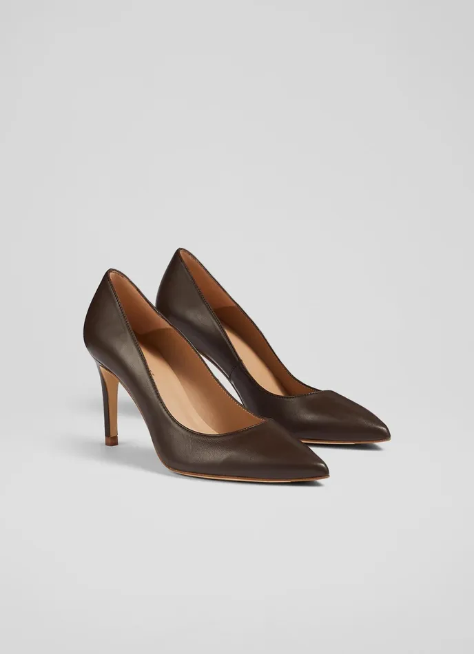 LK Bennett Floret Nude 3 Leather Pointed Courts Women Court Shoes