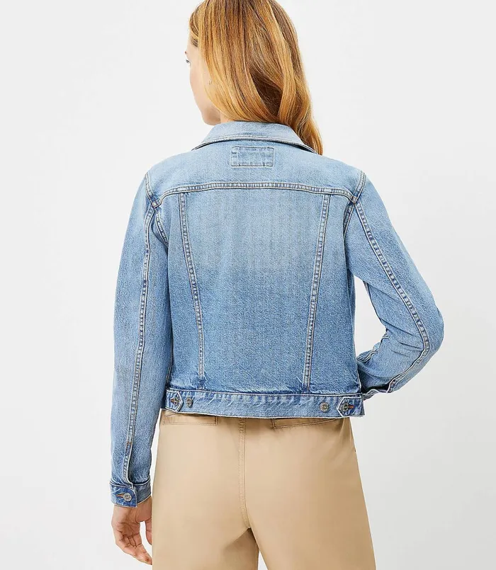 LOFT Petite Denim Trucker Jacket In Original Mid Indigo Original Mid Indigo Wash Women Petite Jackets and Blazers