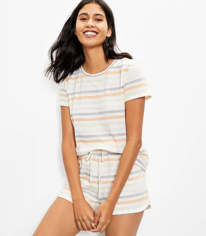 LOFT Striped Pajama Shorts Whisper White Women Sleepwear