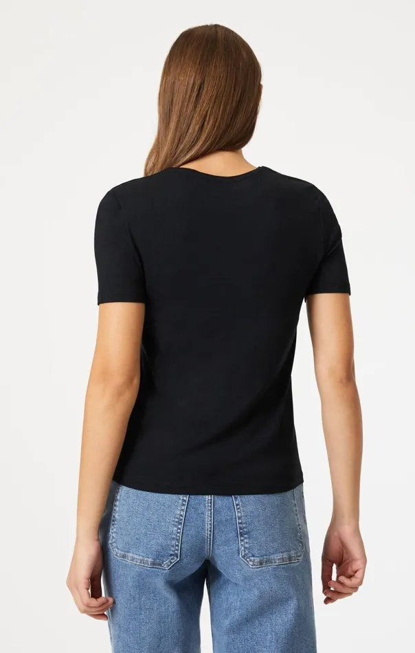 Luxe Crew Neck TShirt In Black Women Mavi Jeans Tops and TShirts
