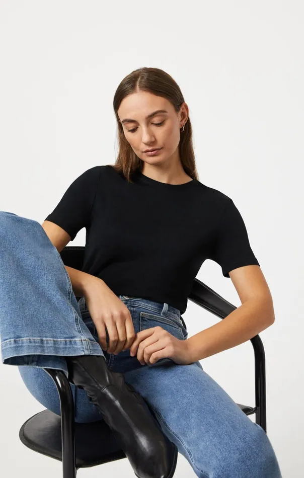 Luxe Crew Neck TShirt In Black Women Mavi Jeans Tops and TShirts