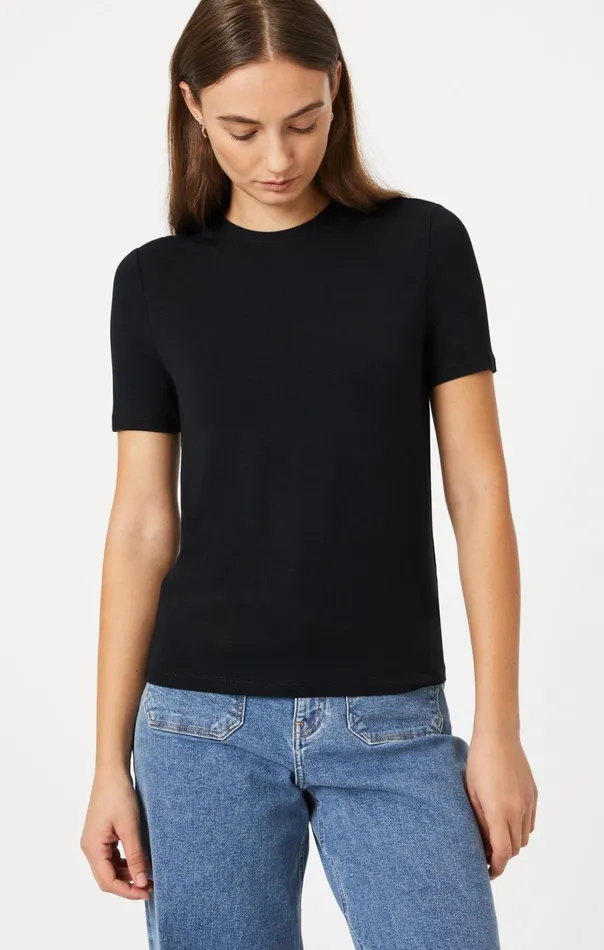 Luxe Crew Neck TShirt In Black Women Mavi Jeans Tops and TShirts