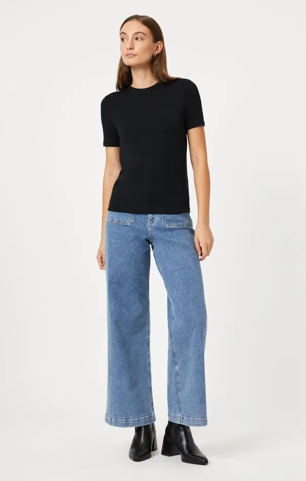 Luxe Crew Neck TShirt In Black Women Mavi Jeans Tops and TShirts