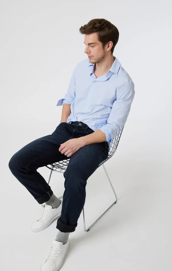 Marcus Slim Straight Leg In Blue Black Brushed Supermove Men Mavi Jeans Denim
