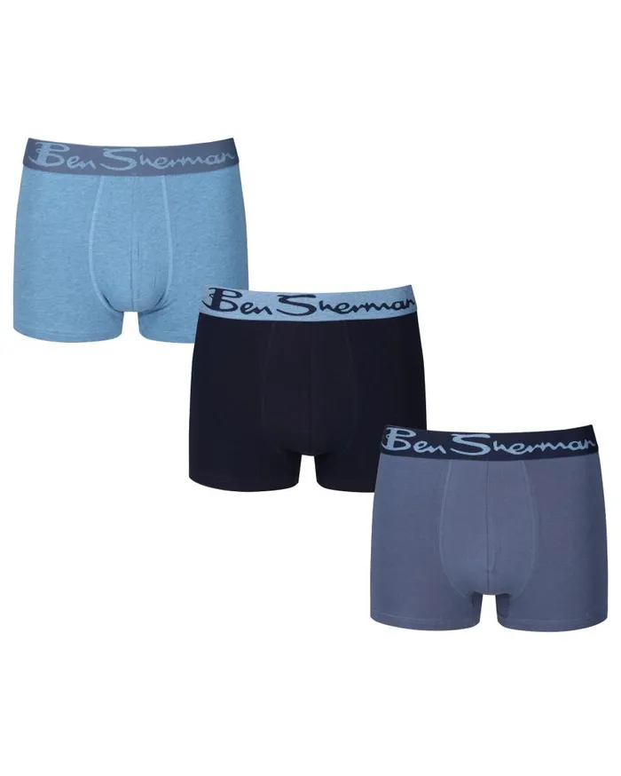 Men Ben Sherman Underwear Ashton 3Pack Fitted NoFly BoxerBriefs 8211 NavyVintage IndigoDenim Marl