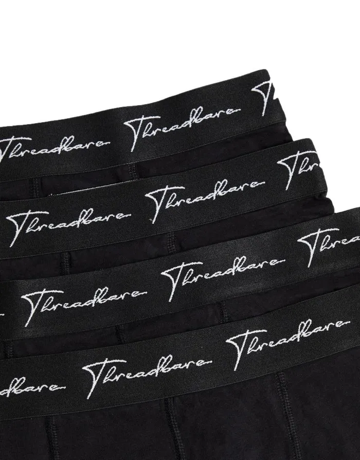 Men Black Hipster Fit Script Logo Boxer Shorts 4 Pack Threadbare Underwear Men Black Hipster Fit Script Logo Boxer Shorts 4 Pack Threadbare Underwear