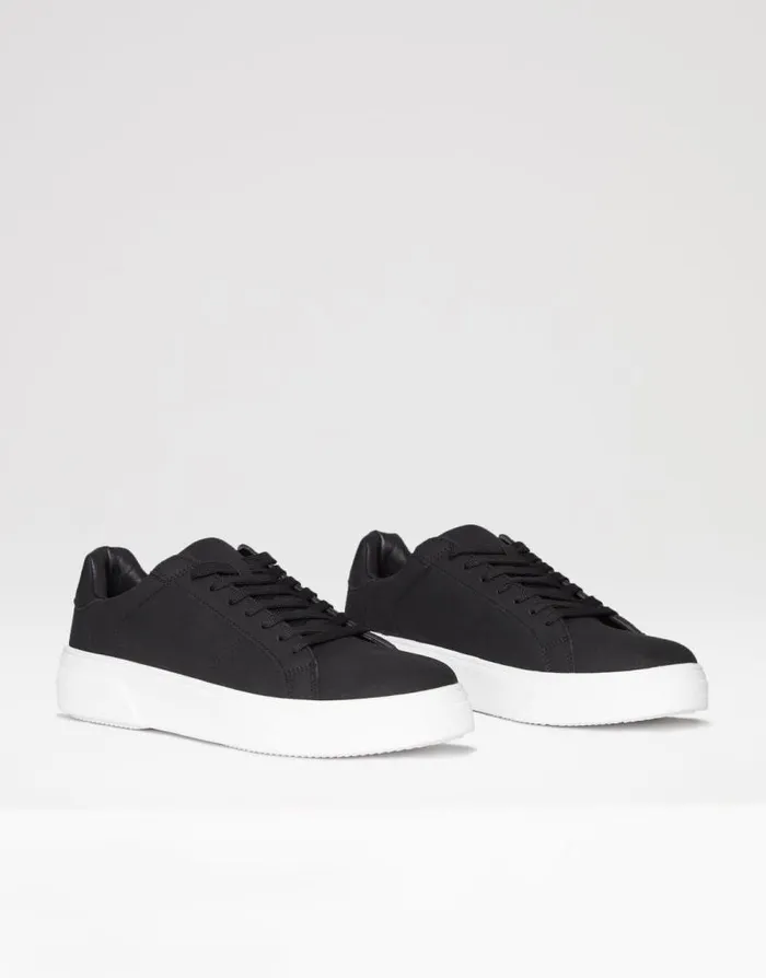 Men Black Raised Sole Court Trainers Threadbare Trainers