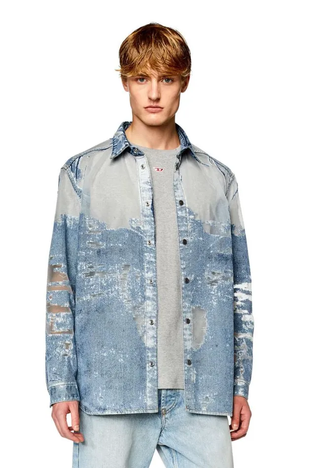 Men DSimplyOverFsd Medium Blue Diesel Shirts Men DSimplyOverFsd Medium Blue Diesel Shirts