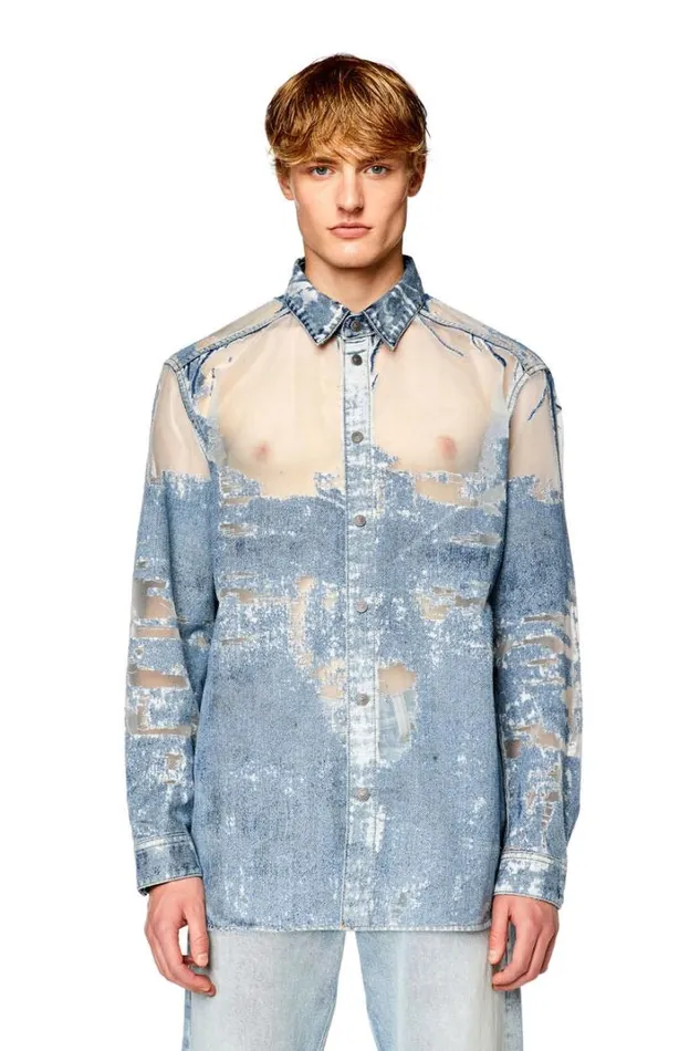 Men DSimplyOverFsd Medium Blue Diesel Shirts Men DSimplyOverFsd Medium Blue Diesel Shirts