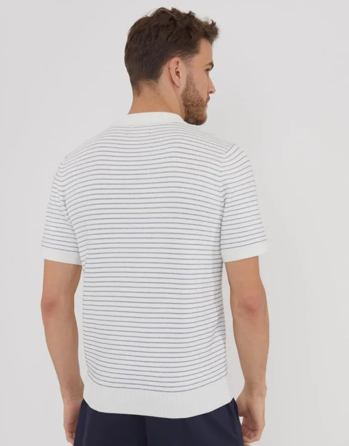 Men Ecru Textured Stripe Quarter Zip Knitted Polo Threadbare Quarter Zips Men Ecru Textured Stripe Quarter Zip Knitted Polo Threadbare Quarter Zips