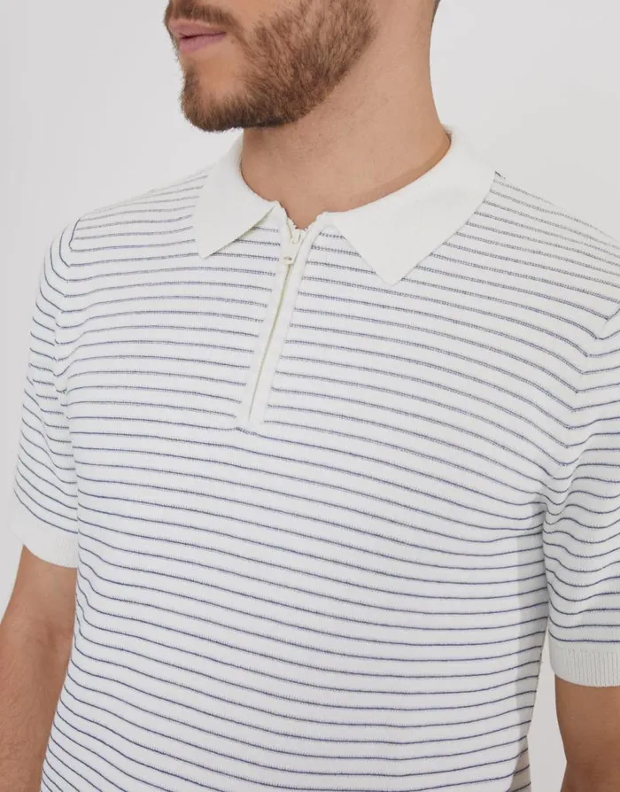 Men Ecru Textured Stripe Quarter Zip Knitted Polo Threadbare Quarter Zips Men Ecru Textured Stripe Quarter Zip Knitted Polo Threadbare Quarter Zips