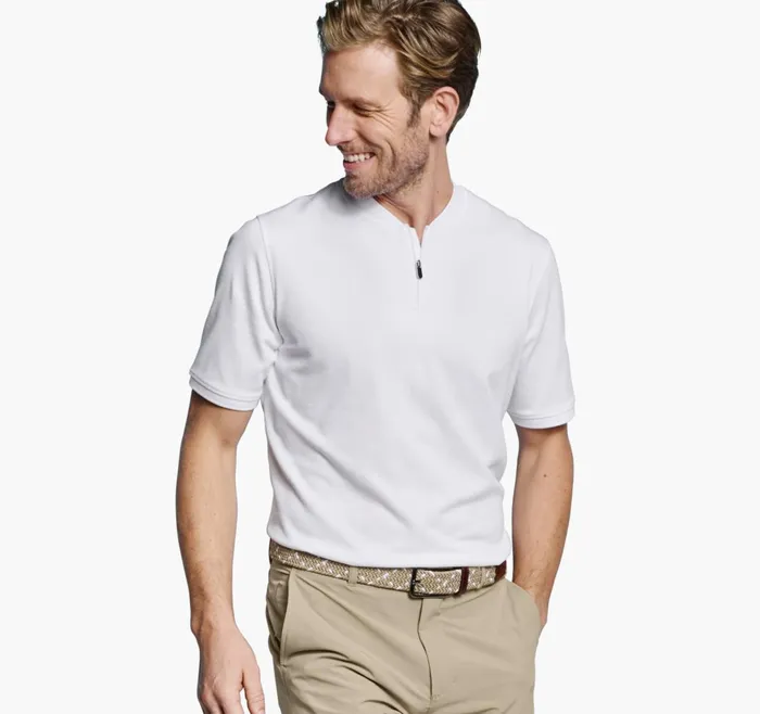 Men Jacquard Zip Polo White JohnstonandMurphy Polos and Tees