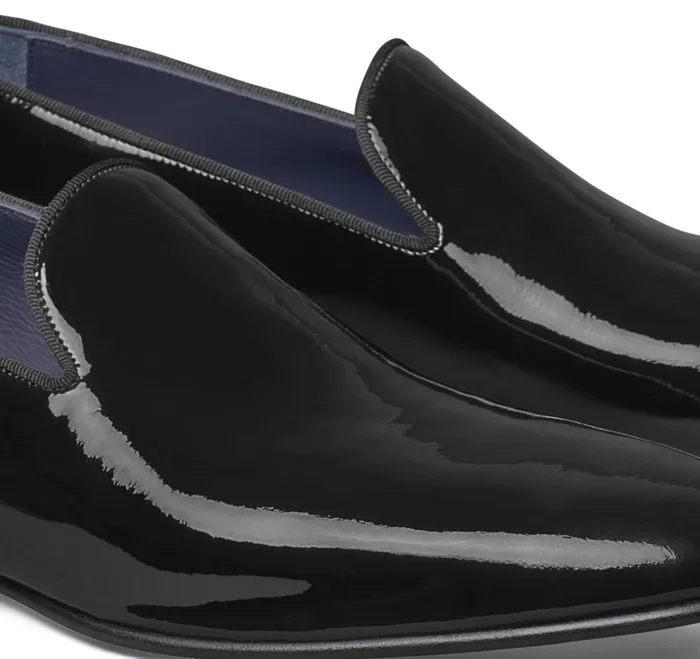 Men Kinser SlipOn Loafer Black Italian Patent Calfskin JohnstonandMurphy Formal Shoes