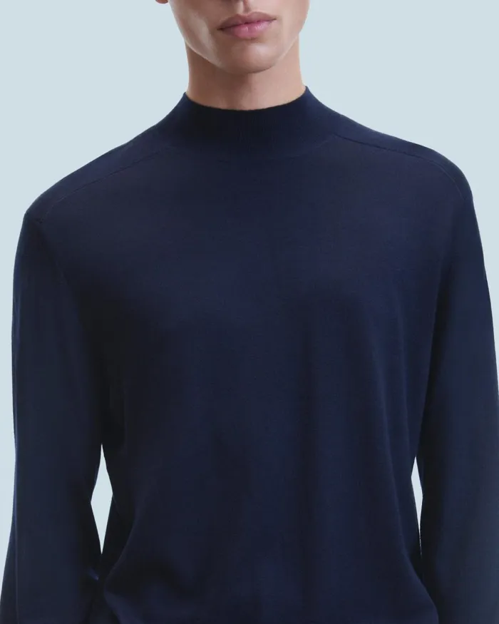 Men Merino Wool Sweaters From Future Mock Neck Sweater Navy