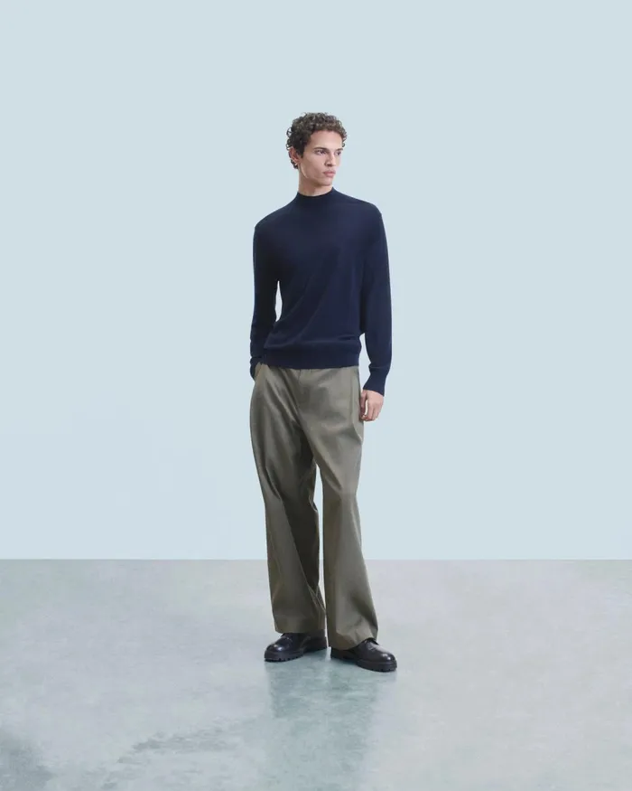 Men Merino Wool Sweaters From Future Mock Neck Sweater Navy