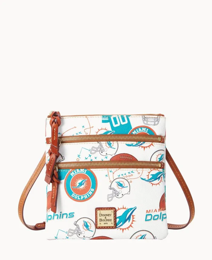 NFL Dolphins N S Triple Zip Crossbody Dolphins Woman Dooney and Bourke Crossbodies