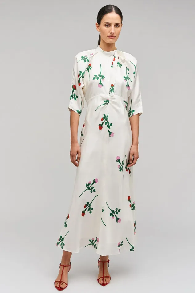 Oroton Rosebud Tie Neck Dress Antique White Women Dresses Oroton Rosebud Tie Neck Dress Antique White Women Dresses