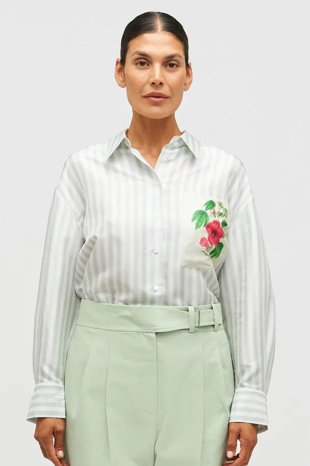 Oroton Verandah Stripe Overshirt Patio Grey Women Tops