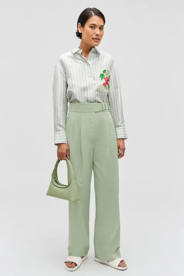 Oroton Verandah Stripe Overshirt Patio Grey Women Tops