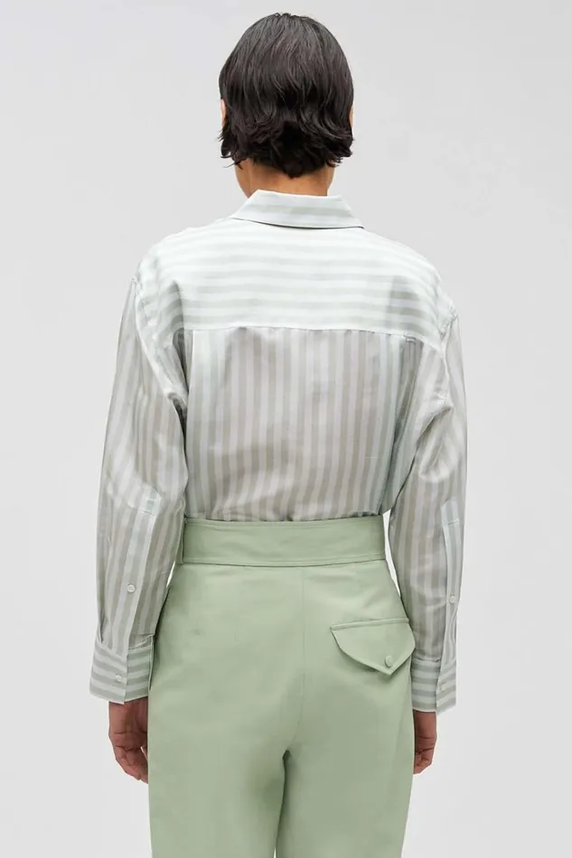 Oroton Verandah Stripe Overshirt Patio Grey Women Tops