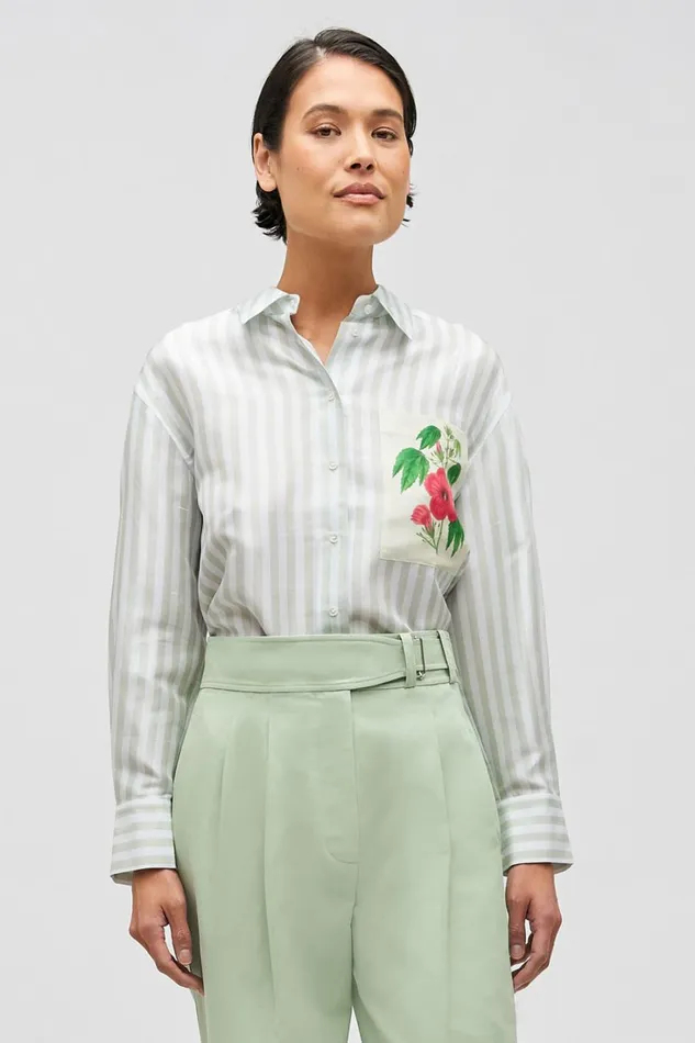 Oroton Verandah Stripe Overshirt Patio Grey Women Tops
