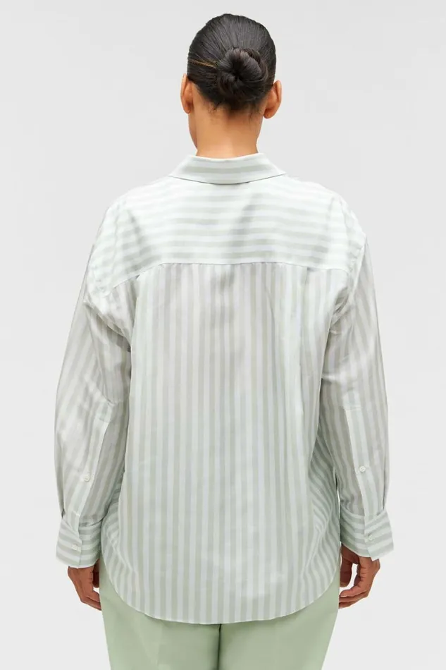 Oroton Verandah Stripe Overshirt Patio Grey Women Tops