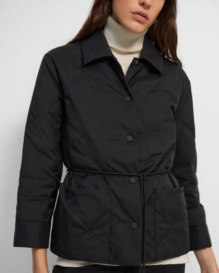Outerwear Women Theory Quilted Jacket In WaterResistant Nylon Black