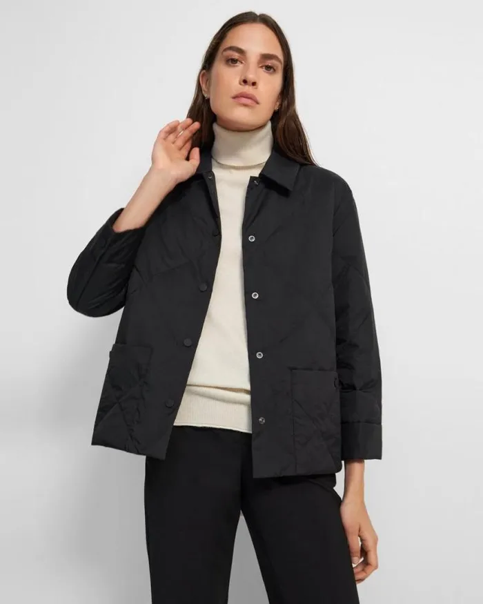 Outerwear Women Theory Quilted Jacket In WaterResistant Nylon Black