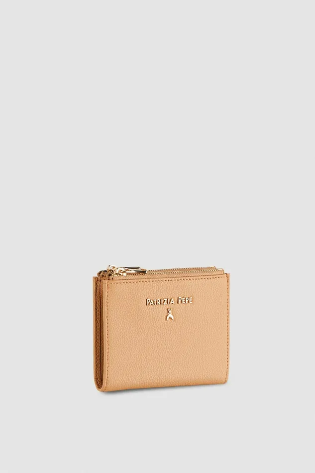 Patrizia Pepe Small Leather Goods Leather Wallet With Zipper Beige 8211 Women