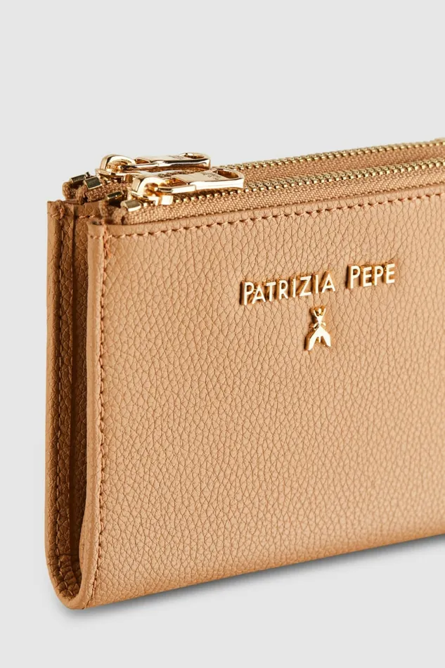 Patrizia Pepe Small Leather Goods Leather Wallet With Zipper Beige 8211 Women