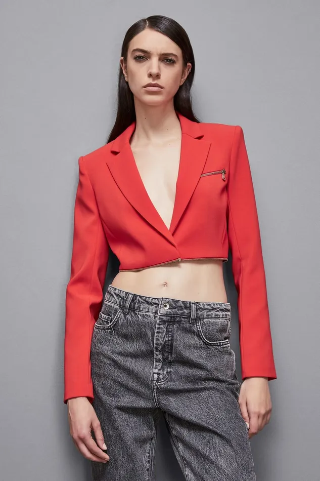 Patrizia Pepe Tailleur Essential Jacket With Zipper Red 8211 Women