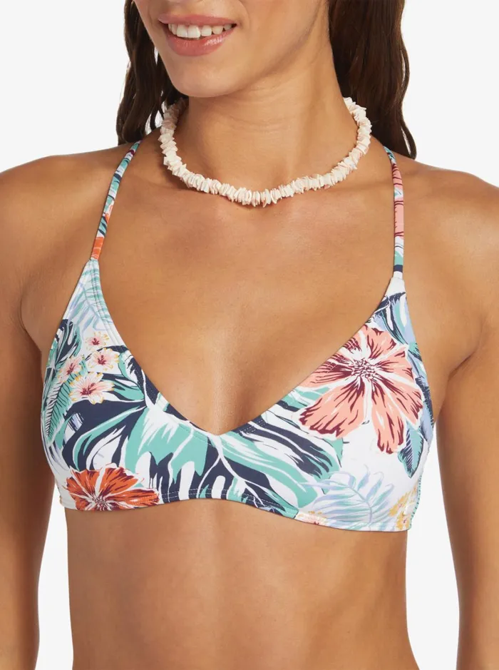 Roxy Bikini Tops Printed Beach Classics Athletic Triangle Bikini Top Bright White Soul Flower 8211 Women