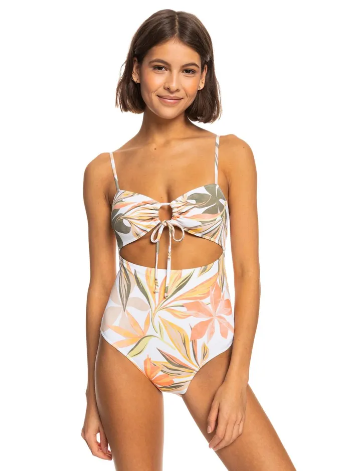 Roxy One Pieces Printed Beach Classics OnePiece Swimsuit Bright White Subtly Salty Flat 8211 Women