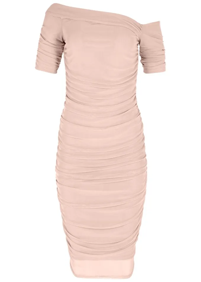 RUCHED MESH BODYCON DRESS Light Pink Women VENUS Party Dresses