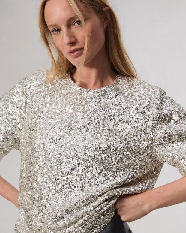 Shirts and Tops Women Rag and Bone Sammie Sequin Tee Silver