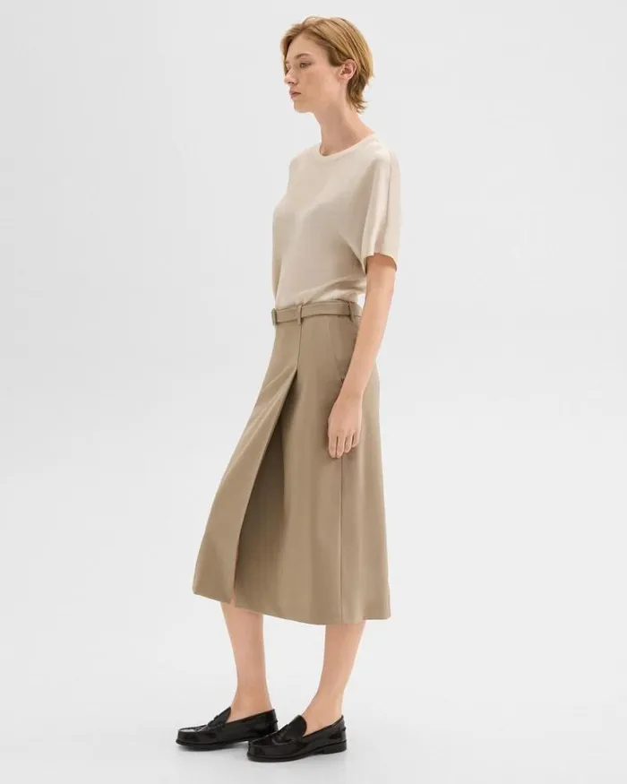 Skirts Women Theory Trouser Skirt In Wool Gabardine Barley