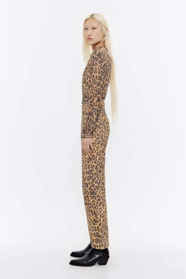 STRAIGHT CROPPED 8211 Beige Leopard Denim Jeans Leopard Natural Women Bimba Y Lola Trousers