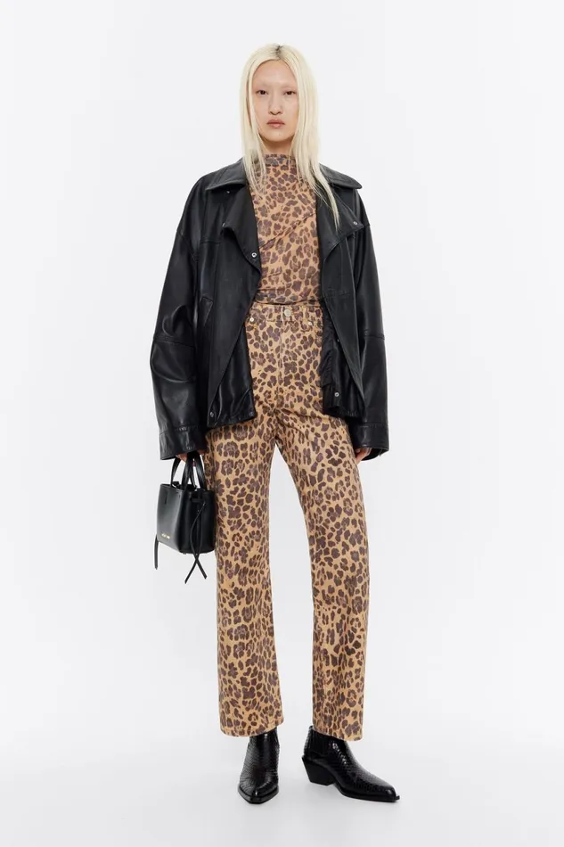 STRAIGHT CROPPED 8211 Beige Leopard Denim Jeans Leopard Natural Women Bimba Y Lola Trousers