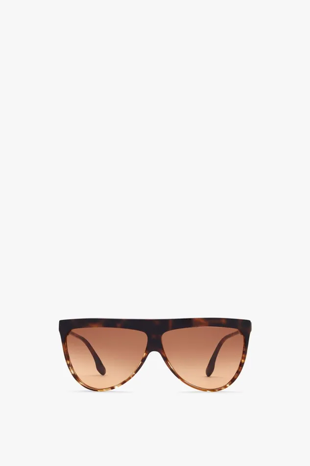 Sunglasses Women Victoria Beckham Flat Top V Sunglasses In Striped Dark Havana