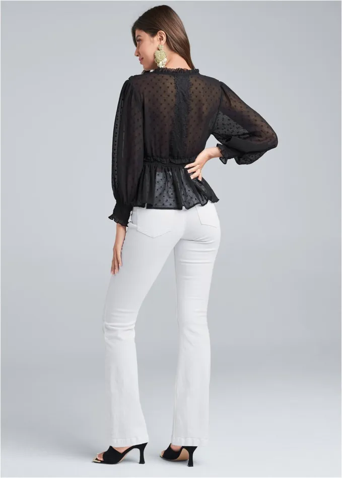 SWISS DOT VNECK TOP Black Women VENUS Night Out Tops